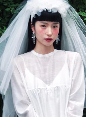 复古发箍手工花朵l新娘头纱摄影拍照样片造型白色硬纱森系超仙道