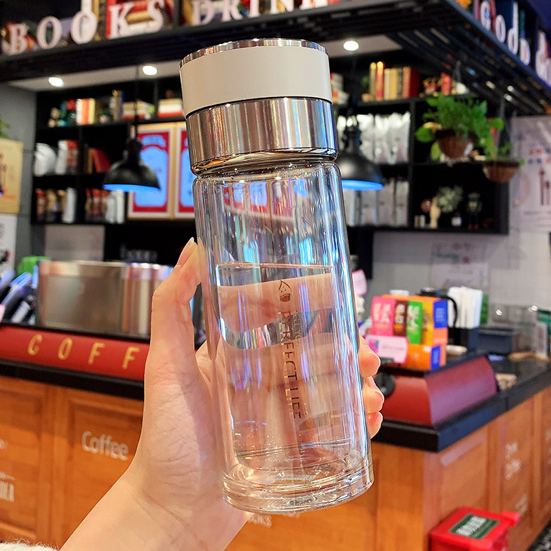 小众高货简约高档玻璃杯泡茶创意便携双层水杯耐高温夏季带滤网学