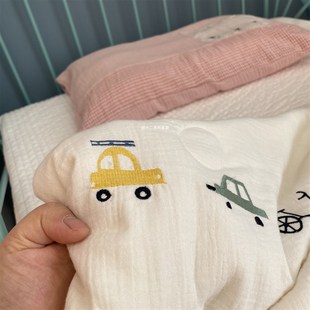 卡通刺绣小汽车全棉儿童双层纱夏凉被空调被夏季 可水洗幼儿园薄被