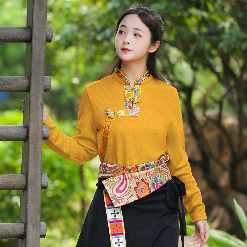 加厚藏服T恤秋冬季藏族女装锅庄民族服装/舞台装