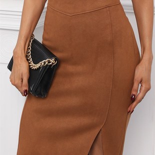 Faux Split Suede Wrapped Back Pencil Skirt 推荐 For Hip Women