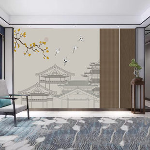 楼c阁雅致意境客厅沙发背景墙纸餐厅酒店茶楼现代办公室壁 新中式