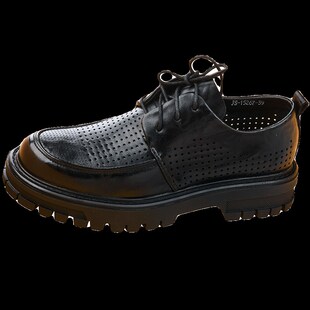 商务休闲男鞋夏季透气镂空皮凉鞋男士打孔厚底德比鞋男款夏天皮鞋