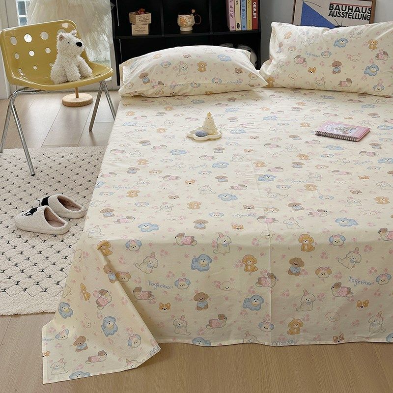泡芙狗 精梳全棉斜纹卡通床单学生单双人儿童床笠褥垫套定做,床上用品,床单,淘宝优惠券,粉丝福利购,淘宝优惠卷