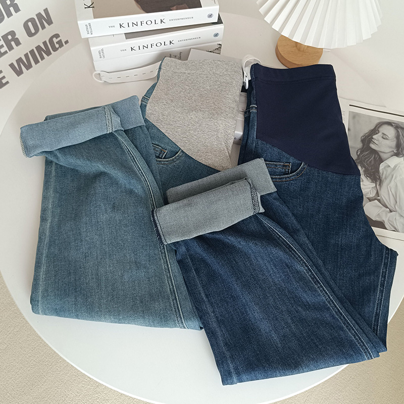 孕妇阔腿牛仔裤子2023n新款秋季薄款外穿春秋冬直筒内搭裤加绒长