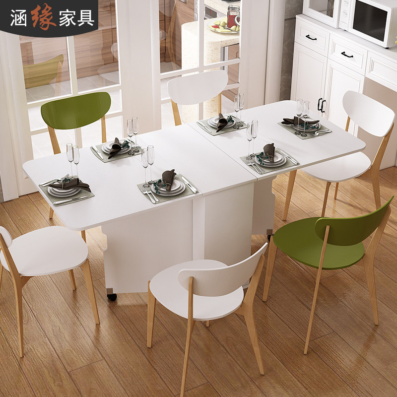 现代简约折叠餐桌餐边柜一体靠墙高柜家用橱柜碗柜定制餐厅柜子