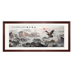 办公室挂画大展宏图手绘国画山水画客厅书房装 饰画大鹏展翅老鹰礼