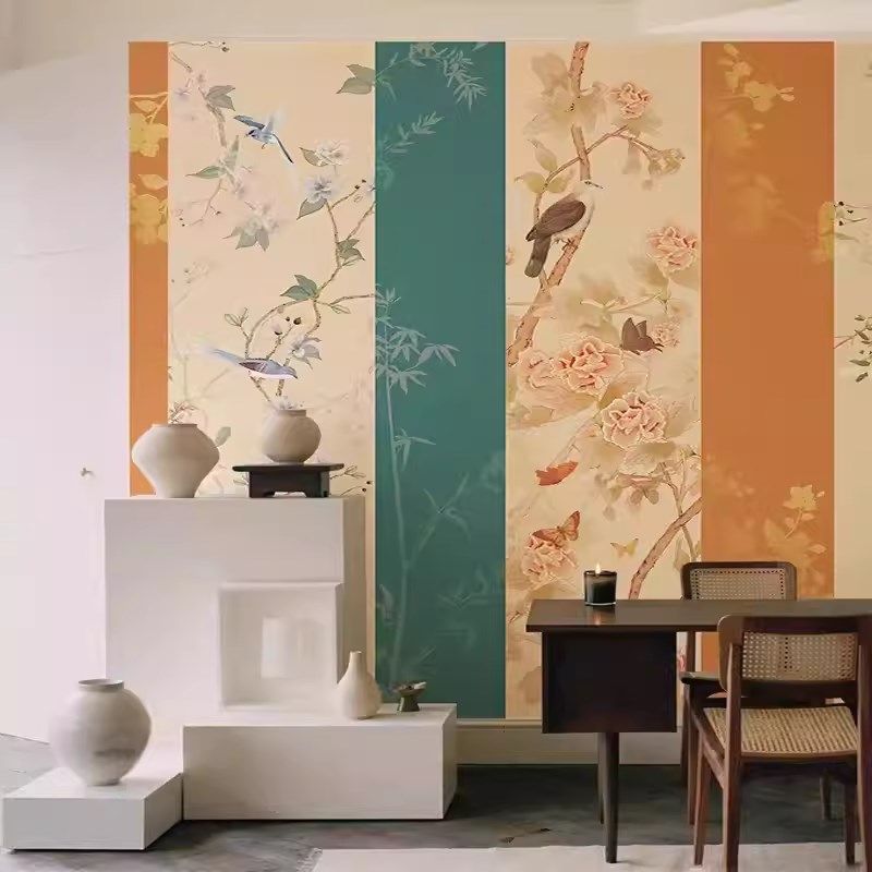 古典花鸟壁纸素雅新中式墙纸卧室床头墙布无纺布电视背景环保壁画