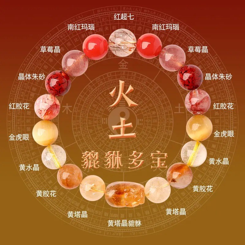 运手链24五行补缺金喜用金水火土水木手串男女款天然水晶貔貅