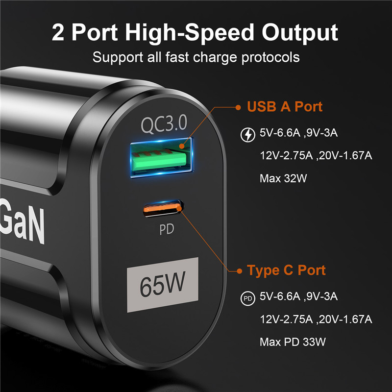 速发USLION GaN 65W USB C Charger Quick Charge Korea Plug PD