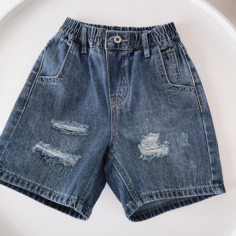 小杰家夏装男童裤子男孩破洞炸z街裤儿童时髦帅气牛仔休闲宽松短