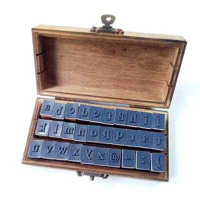 30pcs/set Vintage Wooden Craft Box Alphabet Letter Stamp Rom