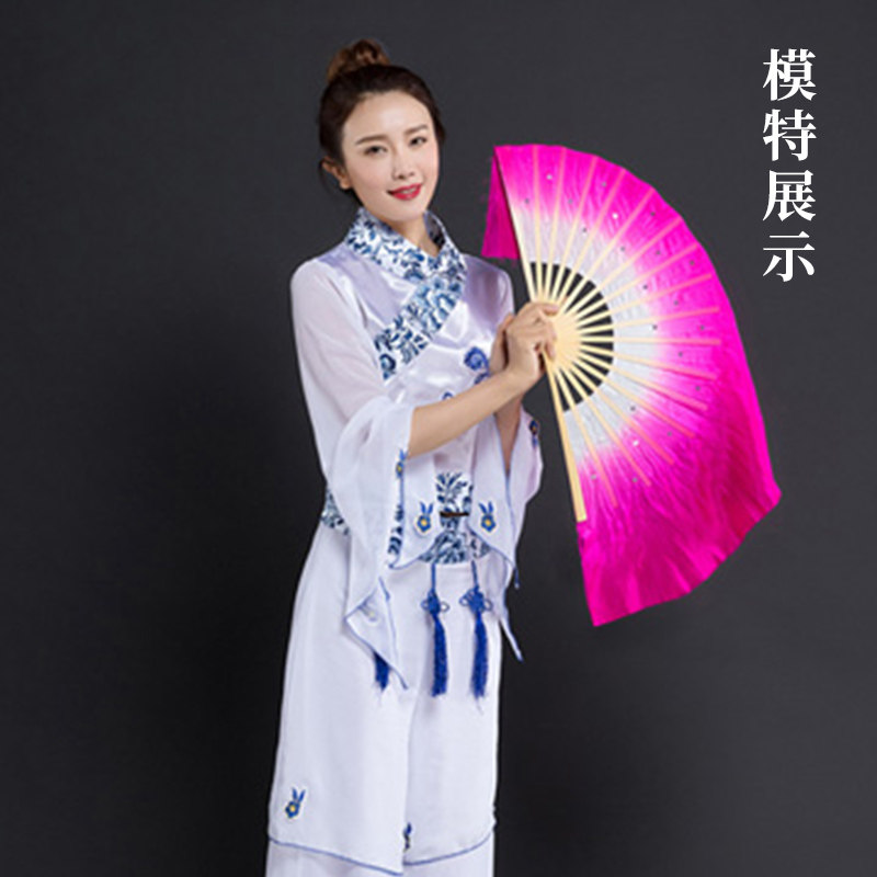 现货扇子舞蹈扇胶州秧歌古典跳舞广场双面真丝玫红正染Y中国风演