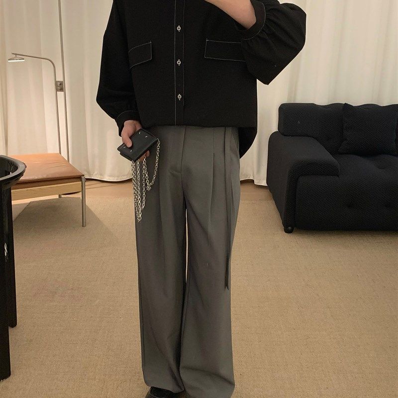 阿茶与阿古黑色明线中袖衬衫男高级感春季设计感花苞袖休闲衬衣,男装,衬衫,淘宝优惠券,粉丝福利购,淘宝优惠卷