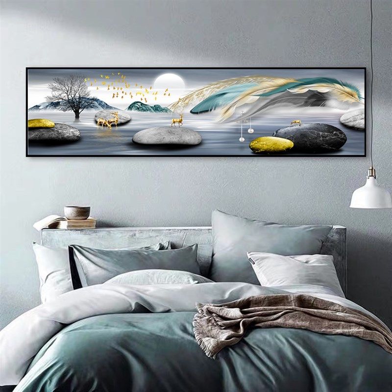 卧室装饰画床头挂画现代沙发主卧客厅免打孔背景墙房间新中式壁画