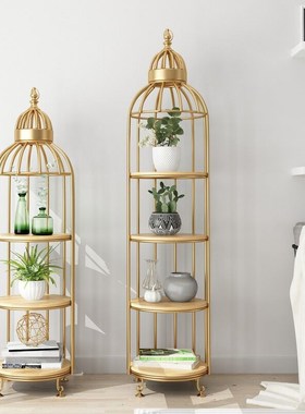 北欧铁艺鸟笼摆件室内轻奢多层架客厅落地置物架家居房间大型摆设