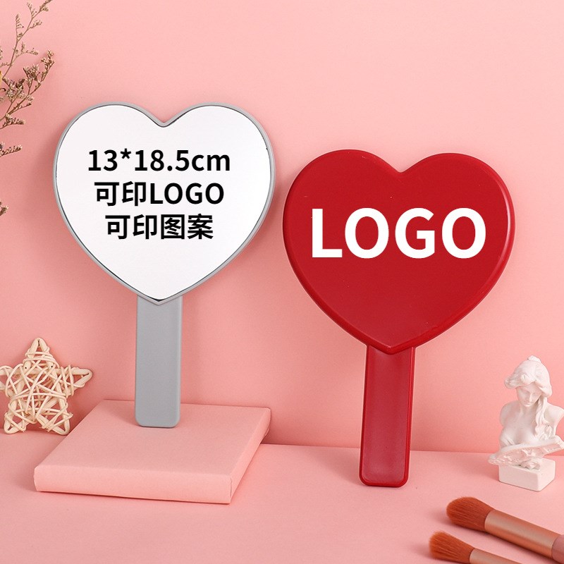 现货爱心手柄镜可印LOGO手持化妆镜可爱小镜子随身美妆镜礼品