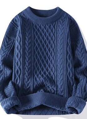 本命年红色毛衣秋冬季男士高级感粗麻花针织衫外套圣诞情侣毛线衣