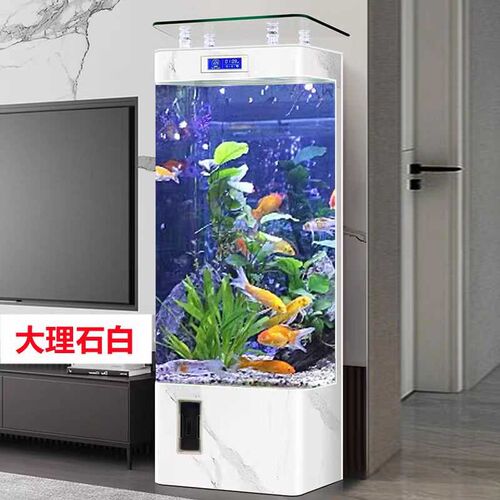 新款鱼缸客厅小型家用超白热弯玻璃落地立式靠墙背过滤免换水族箱