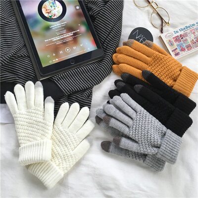 速发Winter Screen Gloves Women Men Warm Stretch Knit Mittens