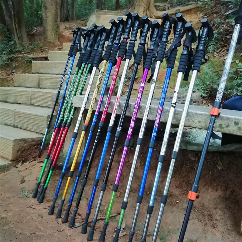 现货伸缩四节三节铝合金老年拐杖避震超轻直柄弯柄登山杖徒步行走