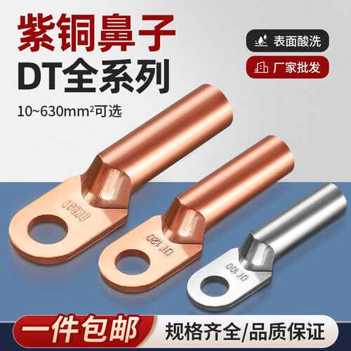 DT铜鼻子铜接头紫铜线鼻子线耳8/10/16/25平方镀锡堵油电缆线端子