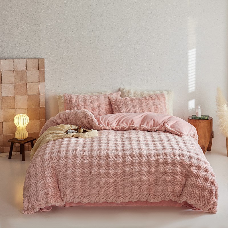 A类500g高克重托卡獭兔绒提花四件套加厚保暖牛奶绒被套床单床品