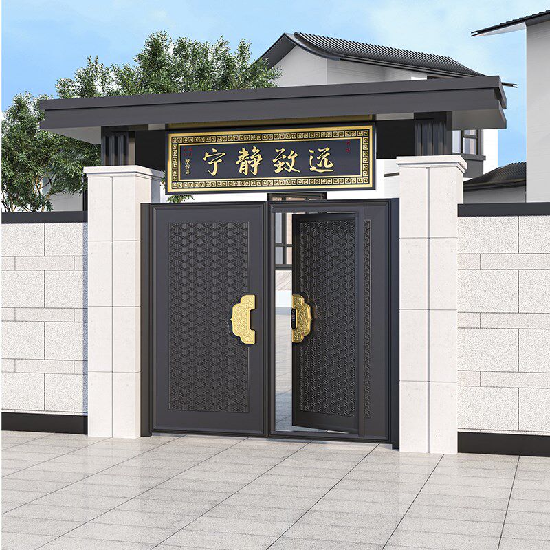 铝合金铝雕庭院大门现代农村自建房院子大门别墅电动门单双开定制