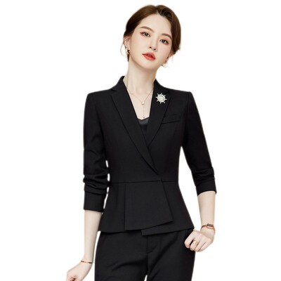 前台职业装西装套装裙女秋气质珠宝店工作服长袖西服高管正装暗扣