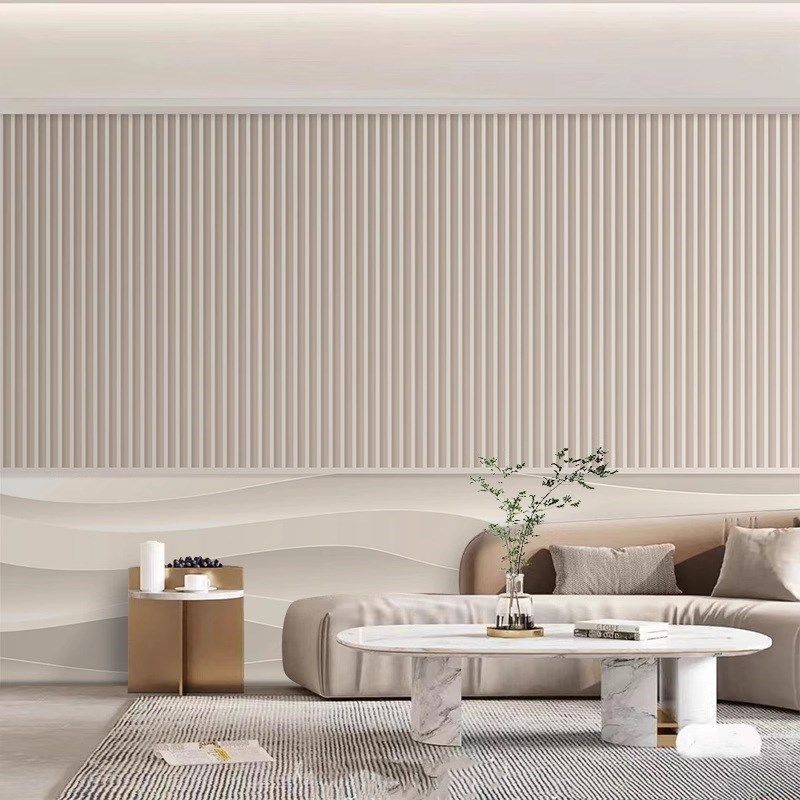 简约竖条格栅电视墙纸法式奶油风客厅沙发背景墙布卧室床头壁布,家装主材,定制壁画,淘宝优惠券,粉丝福利购,淘宝优惠卷