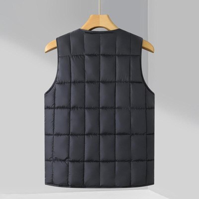 秋冬季马甲男款爸爸羽绒棉工装加厚背心中老年人保暖大码马夹