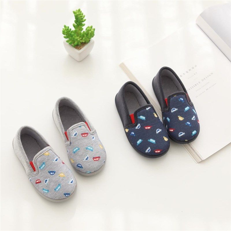 春秋男童家居鞋儿童地板拖鞋包跟防滑软底幼儿园室内帆布透气单鞋