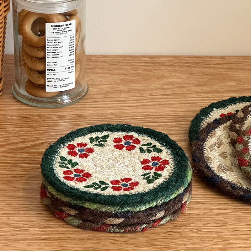 创意小清新麻绳编织杯垫家居圆形杯垫餐桌椭圆垫隔热防烫垫锅垫