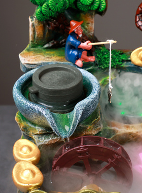 水车风水轮假山流水生财喷泉水景山水高山循环水招财开业风车摆件