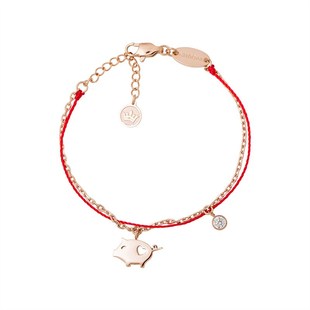 本命年单钻猪年手链女 生肖小猪双层红绳手链新年礼物转运简约