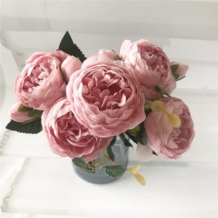 mSilk Rose Bouqeet Pink Fiowurs 30cm Artiflcial Big Peony