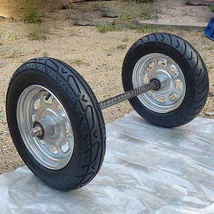 两轮连轴独轮现货 万向轮脚轮工地手推车轮胎高载重摩托车旧轮改装
