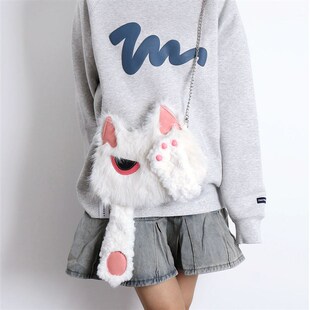 甜酷白色捂脸猫咪包包新品少女心粉可爱苏塔小众毛绒绒腋下斜挎包