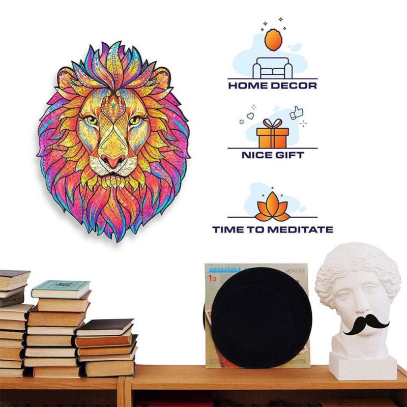 极速3Sizes Wooden Cartoon Lion Design Adult Kids Toy Home De