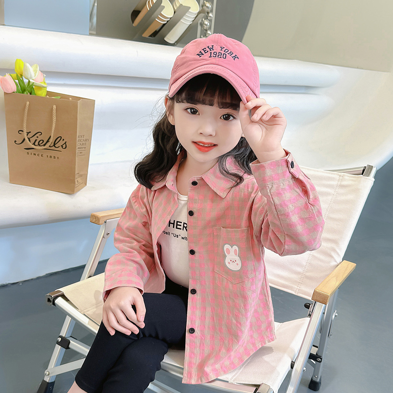 女童春秋款格子衬衫外套2023新款洋派初秋M季儿童薄款秋装宝宝衬