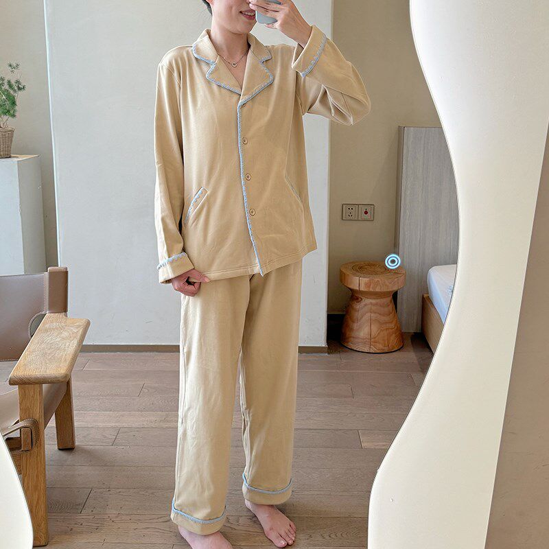 春季长袖德绒睡衣套装女宽松春秋款家居服长裤小个子两件套可外穿