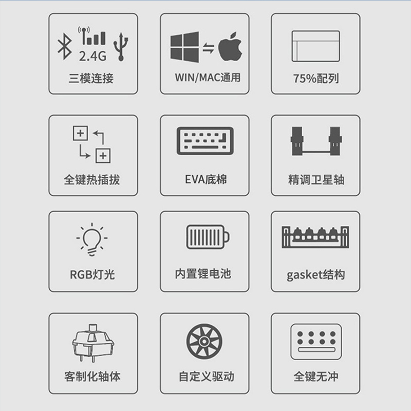 雷咖泽KW75Pro热插拔Gasket结构RGB无线三模75配列客制化键盘游戏