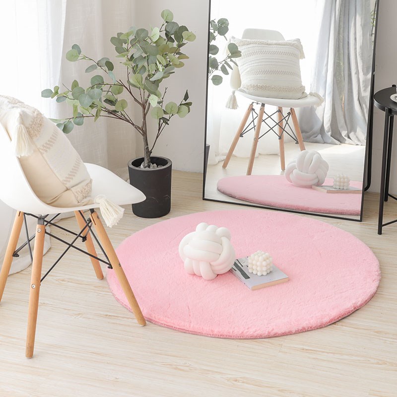 仿型圆形地毯撸猫感地垫吊篮卧室白色ins床边客厅毛绒圆兔毛垫子