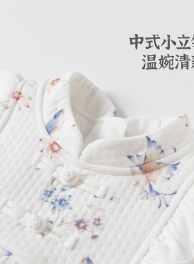 女宝宝三层c夹丝棉中式洋装秋冬季婴儿保暖裙子公主风周岁礼衣服