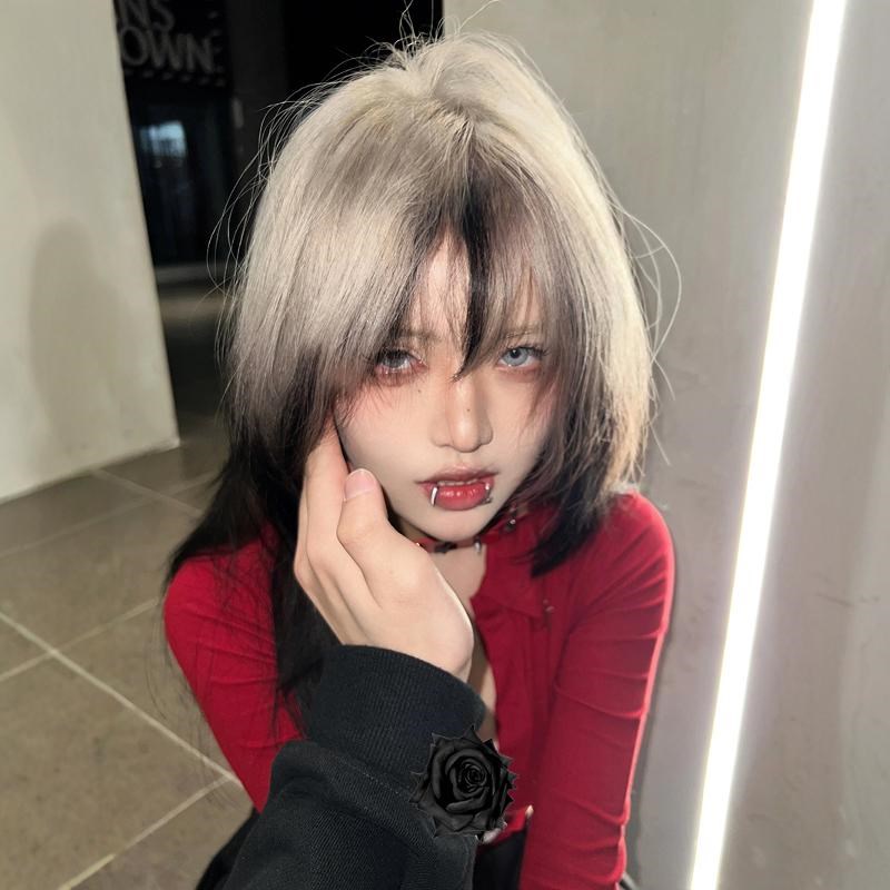 新品同款假发灰白金渐变黑色巴黎画染挑欧美女y2k亚文化长直发