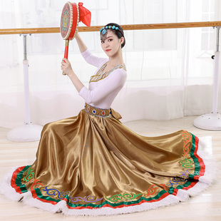 新藏族舞蹈裙练习上衣水袖 族x舞蹈成人演出服练功服艺考舞台大摆