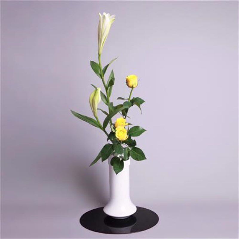 小原流花器回响双耳瓶陶瓷水盘日式投入瓶剑山插花器插花花瓶器皿