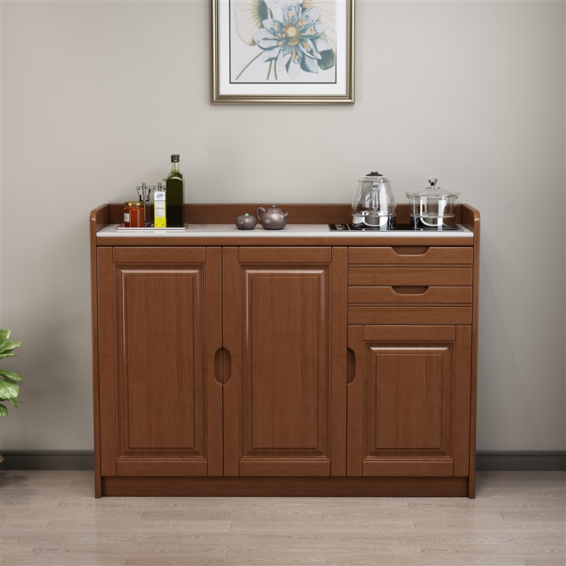 实木餐边柜带烧水壶办公室茶吧机柜酒柜碗柜靠墙矮柜置物架储物柜