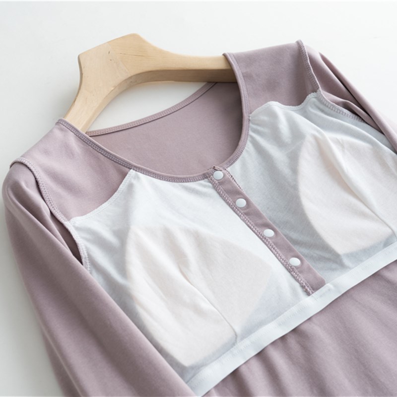 纯棉孕妇产後哺乳上衣秋衣长袖外出打底衫哺乳衣月子服睡衣春秋冬