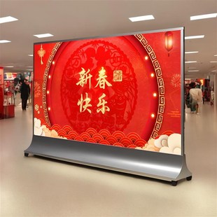 商场大屏宣传墙海报立式屏风售楼处立牌超长白钢超大丽屏移动定制